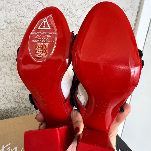 Christian Louboutin Tres Pansy 85 Suede Sandals Womens 42 Red Black Brand NEW - Picture 7 of 12